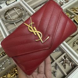 RARE Yves Saint Laurent Small Red Matelasse Leather Envelope Wallet 