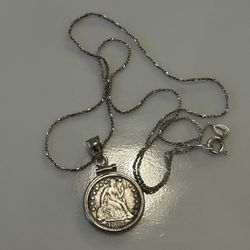 1853 Silver Dime With Silver Necklace