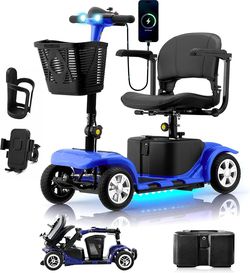 Mobility Scooter for Adults, Senior, 4 Wheels Electric Powered Chargeable Device for Travel, Lightweight Mobility Scooter with LED Headlights and Bask