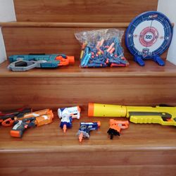 7pcs Of Nerf Gun + Target Board + 100s Of Darts