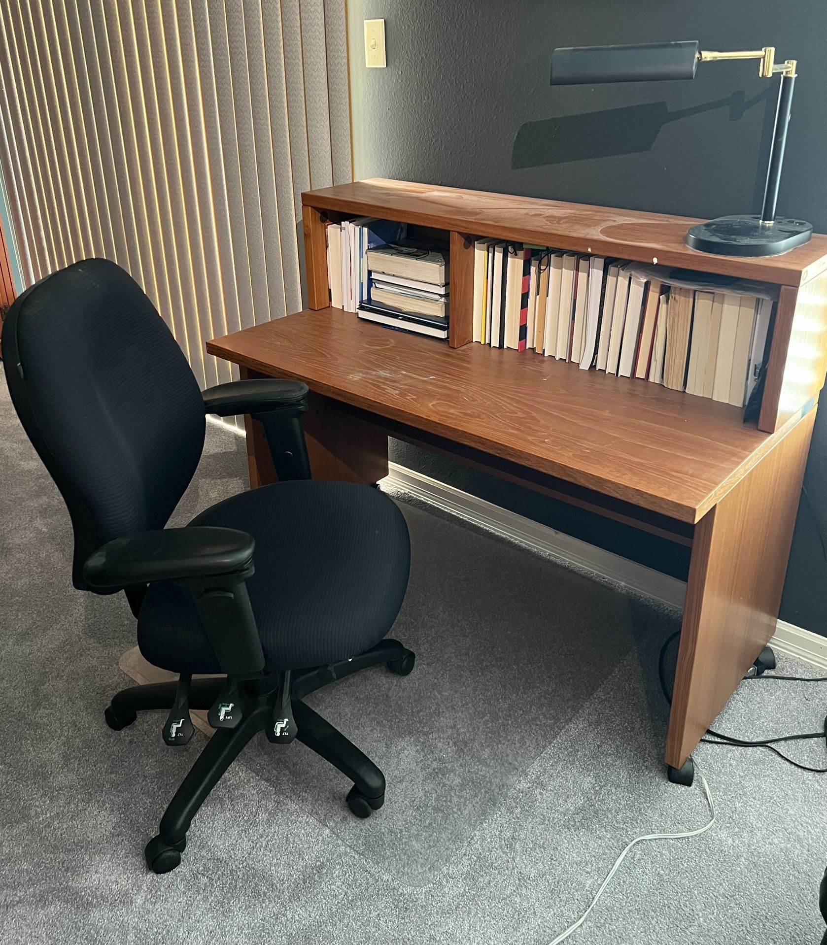 Wood Desk with Built-in Shelves & Comfortable Office Chair