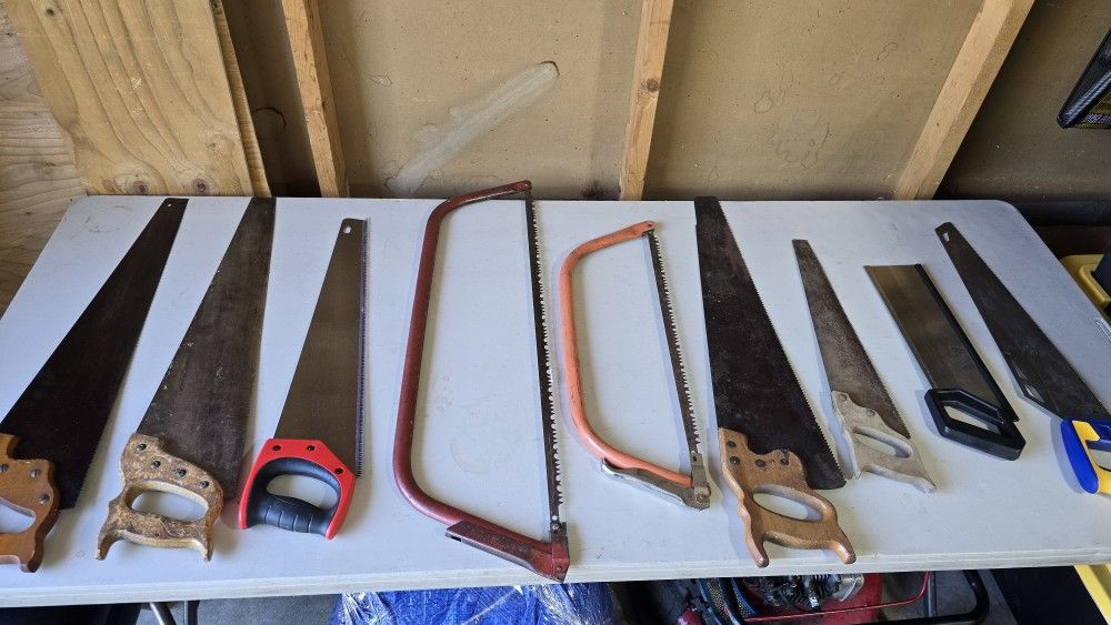 SawsSaw and more Saws - Take all for $35 - Bow Miter Hand Tools Garage Work Bench Vintage Dad Man Cave