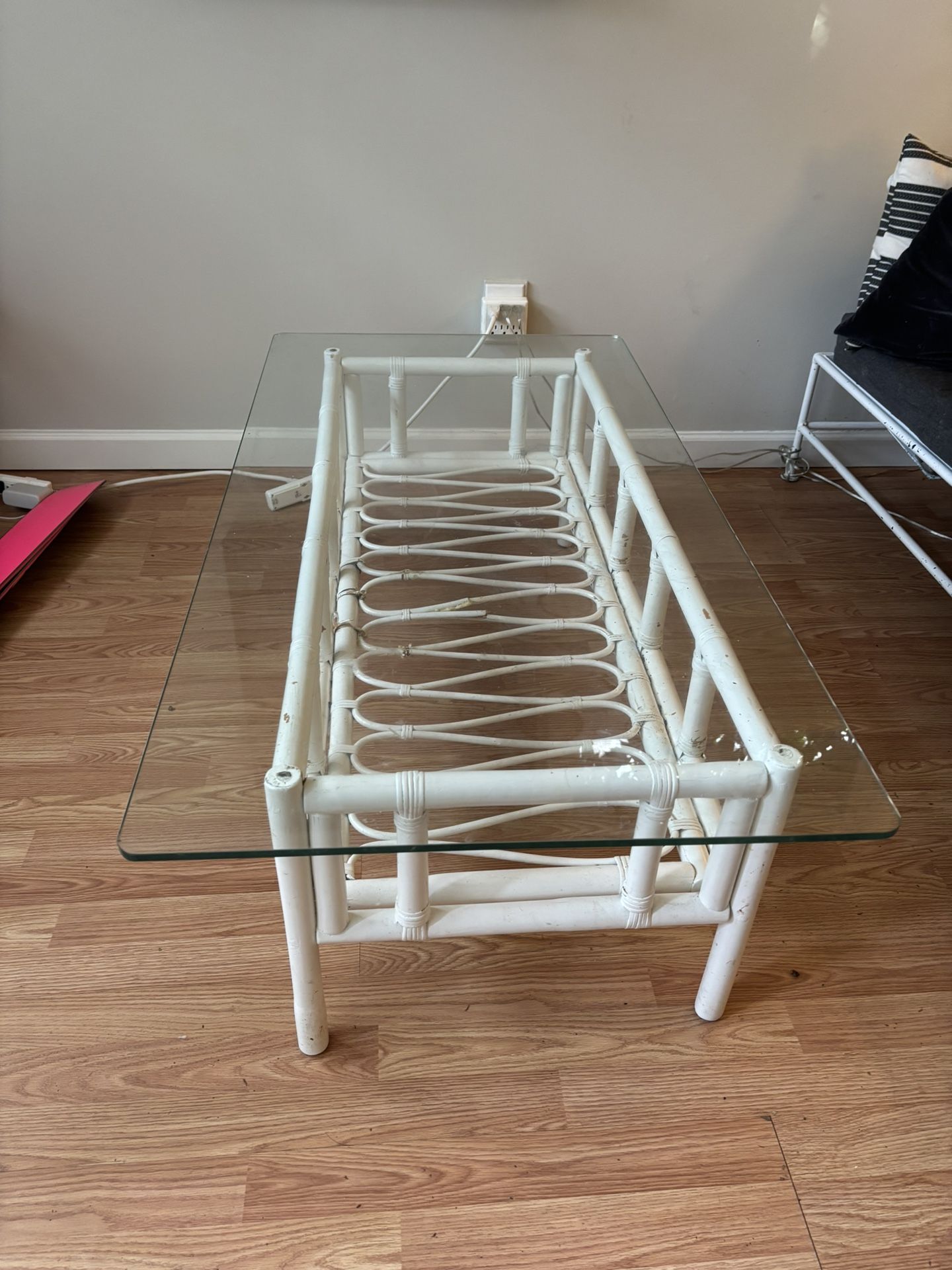 chic white bamboo coffee table glass top