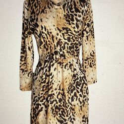 Bill Blass Vintage 70s Silk Leopard Animal Print Dress Cocktali