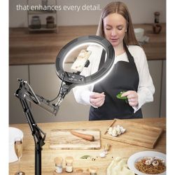 Ring Light Overhead Phone Mount,14'' LED Ring Light with Stand and Phone Holder,CRI Max 96 Professional for Video Recording,Live Streaming,Cooking and