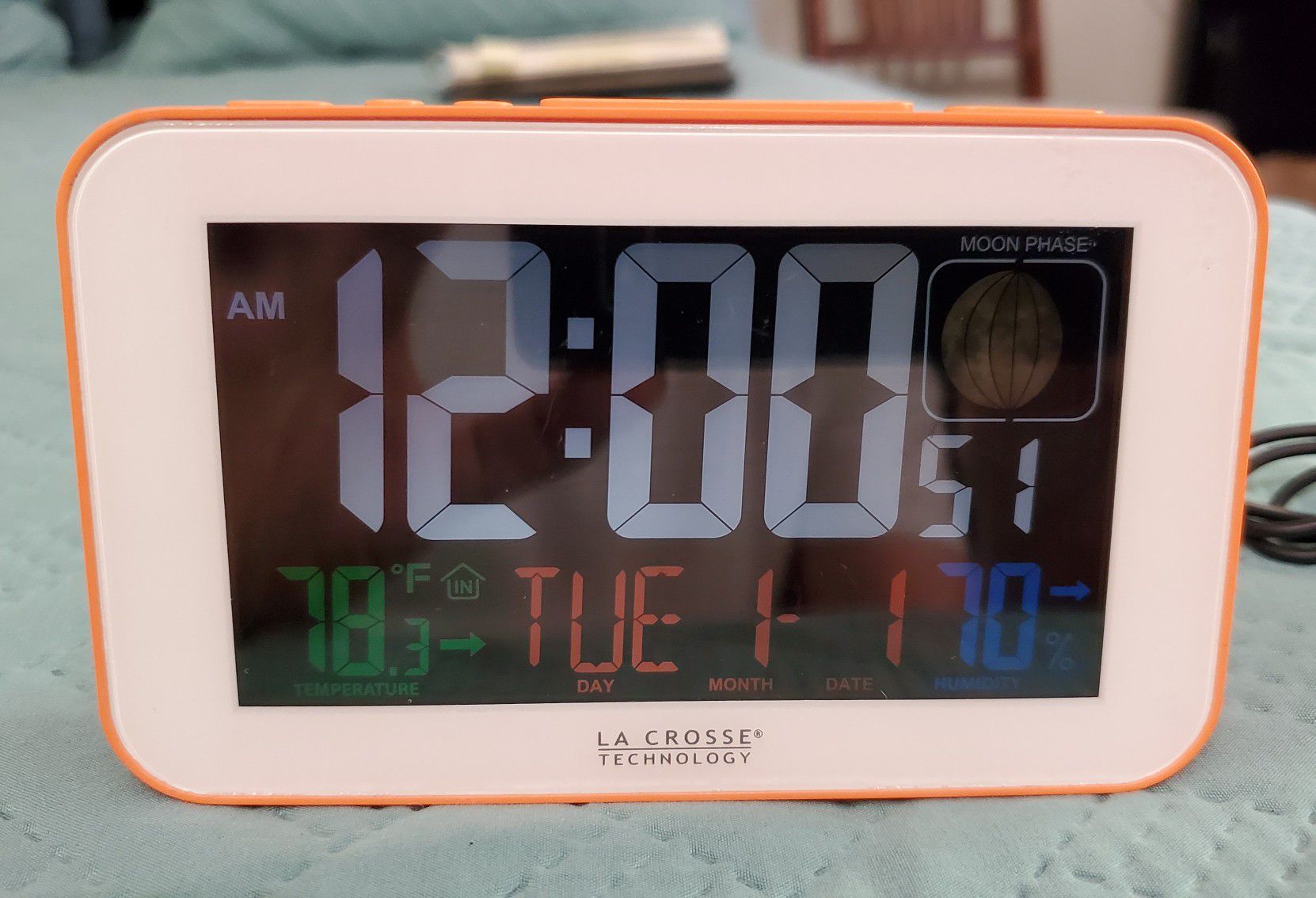 La Crosse Technology LED Color Alarm Clock with USB Charging Port, Orange