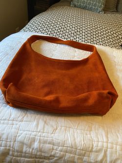 Moroccan leather hobo bag - orange suede, brand new