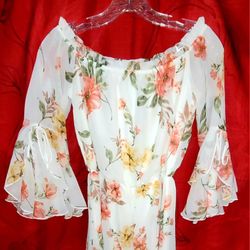 Papaya Cream Bell Sleeve Ruffled Romper