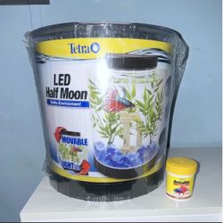 Tetra LED Half Moon Mini Aquarium Tank Kit 1 gal Freshwater w/ Light & Food