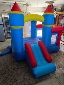 Inflatable Castle Bounce House with Slide and Basketball Hoop