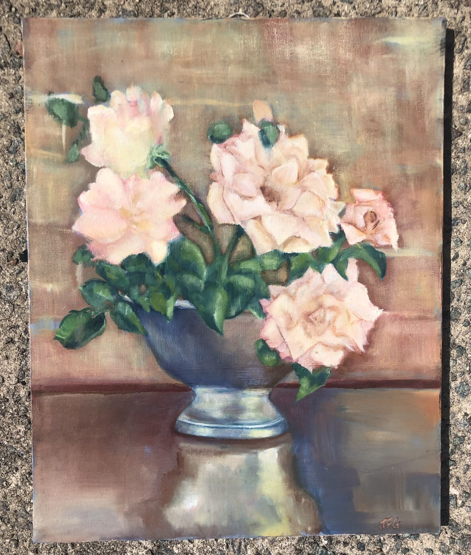 Vintage Still Life Oil Painting Signed On Canvas 16 x 20" No Hanger