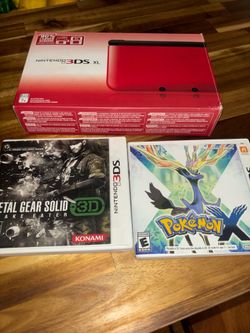 Nintendo 3DS XL Red/Black Bundle w/ Box Charger Manuals Pokemon X MGS 3D