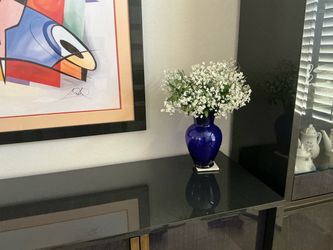Cobalt Blue Glass Vase with flowers