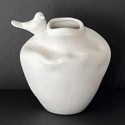 Bisque Porcelain Bud Vase or Decor Freeform Style Dimpled Matte with Bird 4.75”T