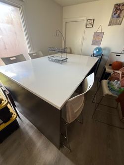 Large White Top Dining Table with Chairs
