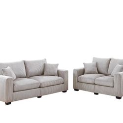 Νew Corduroy Couch And Love Seat Set / Free Delivery