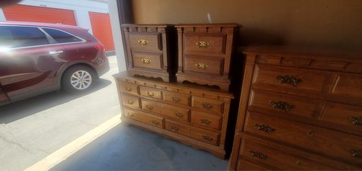 Long bedroom dresser and 1 nightstand