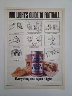 This is a vintage print advertisement for Bud Light beer, titled "Bud Light's Guide to Football."