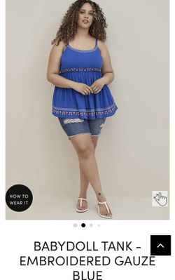 New Embroidery Babyboll Blue Gauze Tank