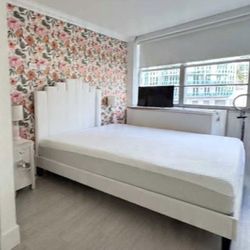 White Velvet Bed Frame And Soft mattress  Queen