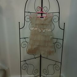 Gold Sparkle Layered Lace Dress With Bow On Front