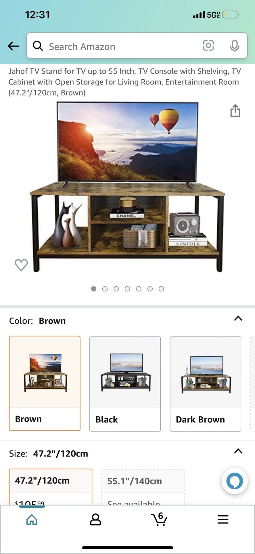 Jahof TV Stand for TV up to 55 Inch, TV Console with Shelving, TV Cabinet with Open Storage for Living Room, Entertainment Room (47.2"/120cm, Brown)