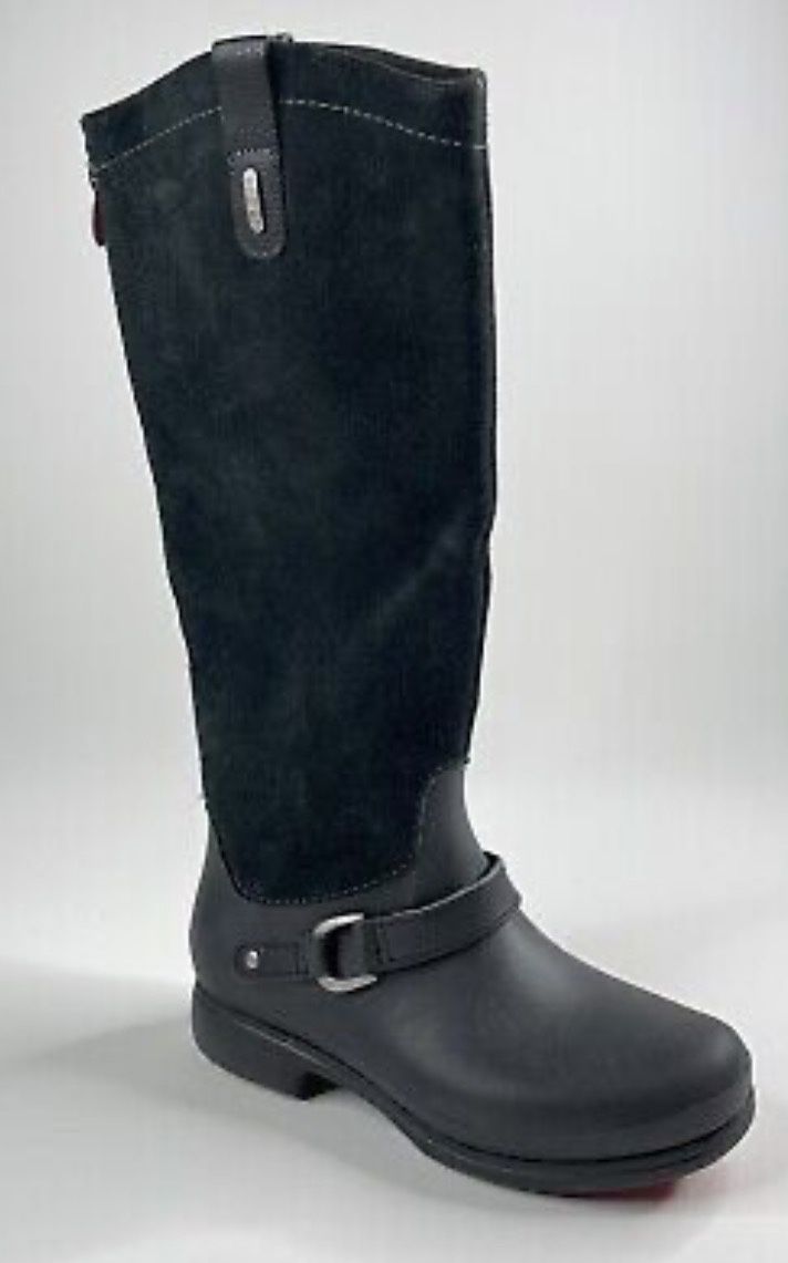 Crocs Black Suede Leather Zip Knee High Rubber Boots Womens Sz 10 Style 12437. Excellent condition. 