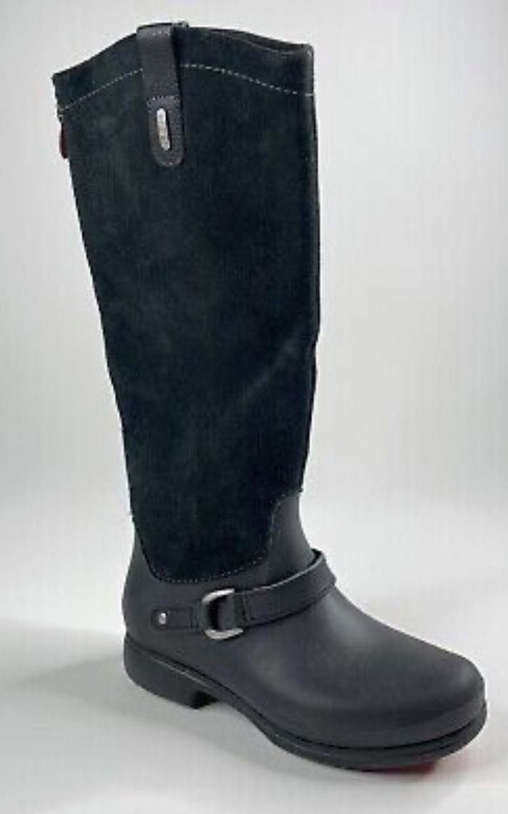 Crocs Black Suede Leather Zip Knee High Rubber Boots Womens Sz 10 Style 12437. Excellent condition.
