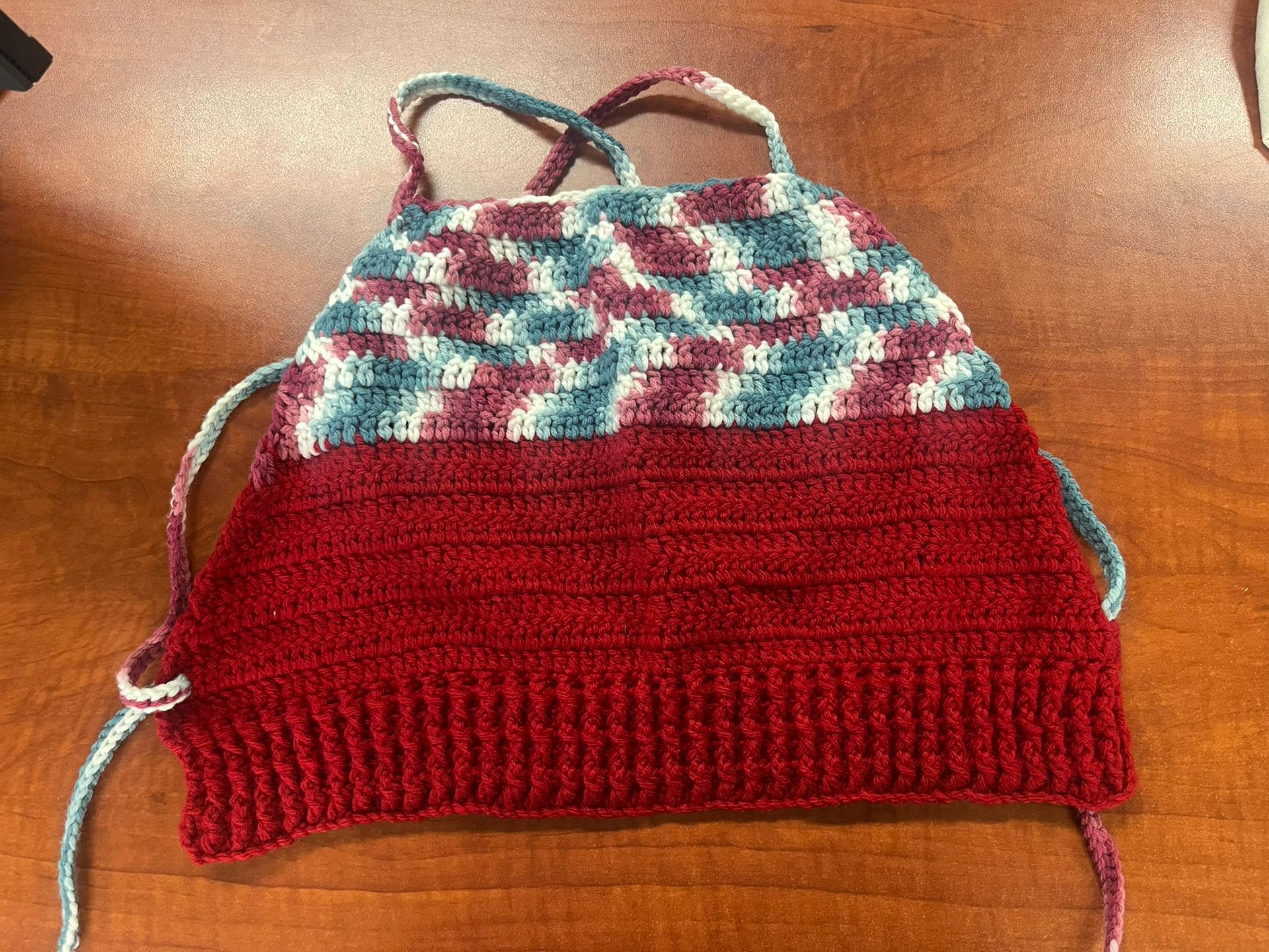 HAND CROCHET red white and blue women’s halter top ❤️🤍💙
