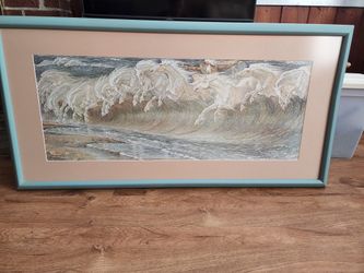 White Horse Photo With a Teal Frame