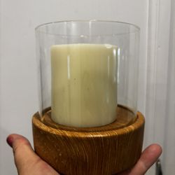 5x5” Glass And Light Wood Candle Holder Home Decor