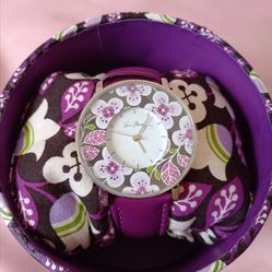 Vera Bradley Retired Rare Plum Petals Ladies Wrist Watch Flowers Purple