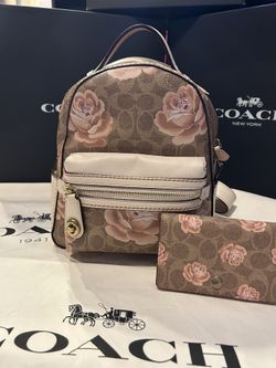 Coach Rose print backpack and wallet 