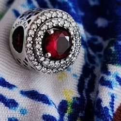 Pandora Red Sparkling Leveled Round Charm