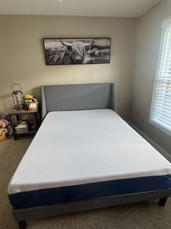Gray Upholstered Queen Bed Frame