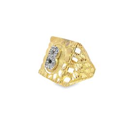 10k Yellow Gold Signet Ring with Round Cut Letter 'B'