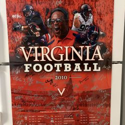 Signed 2010 UVA Virginia Cavaliers Team Autograph Football Schedule Poster 24x36”