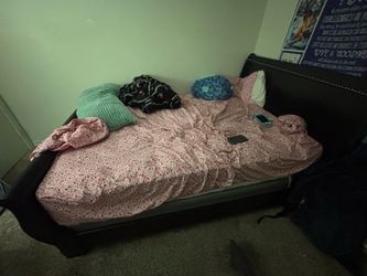 double size bed frame with mattress and dresser