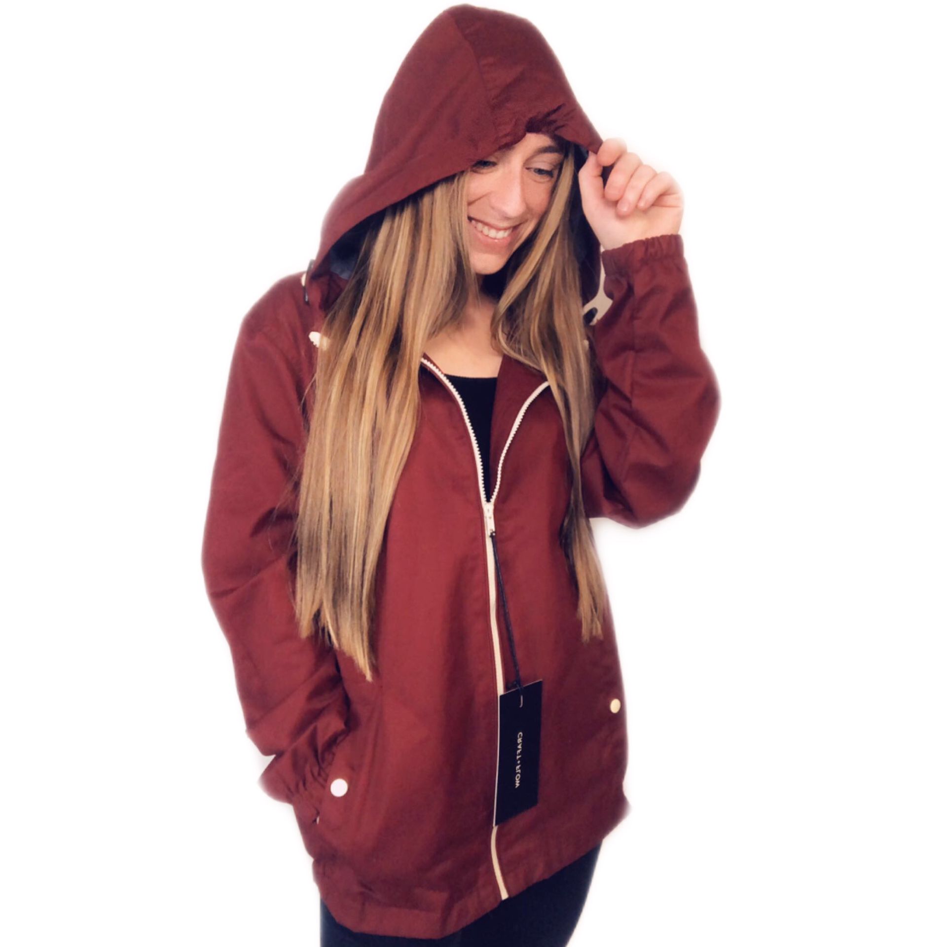 NWT CRAFT + FLOW cranberry red full zip up hooded jacket with pockets medium unisex