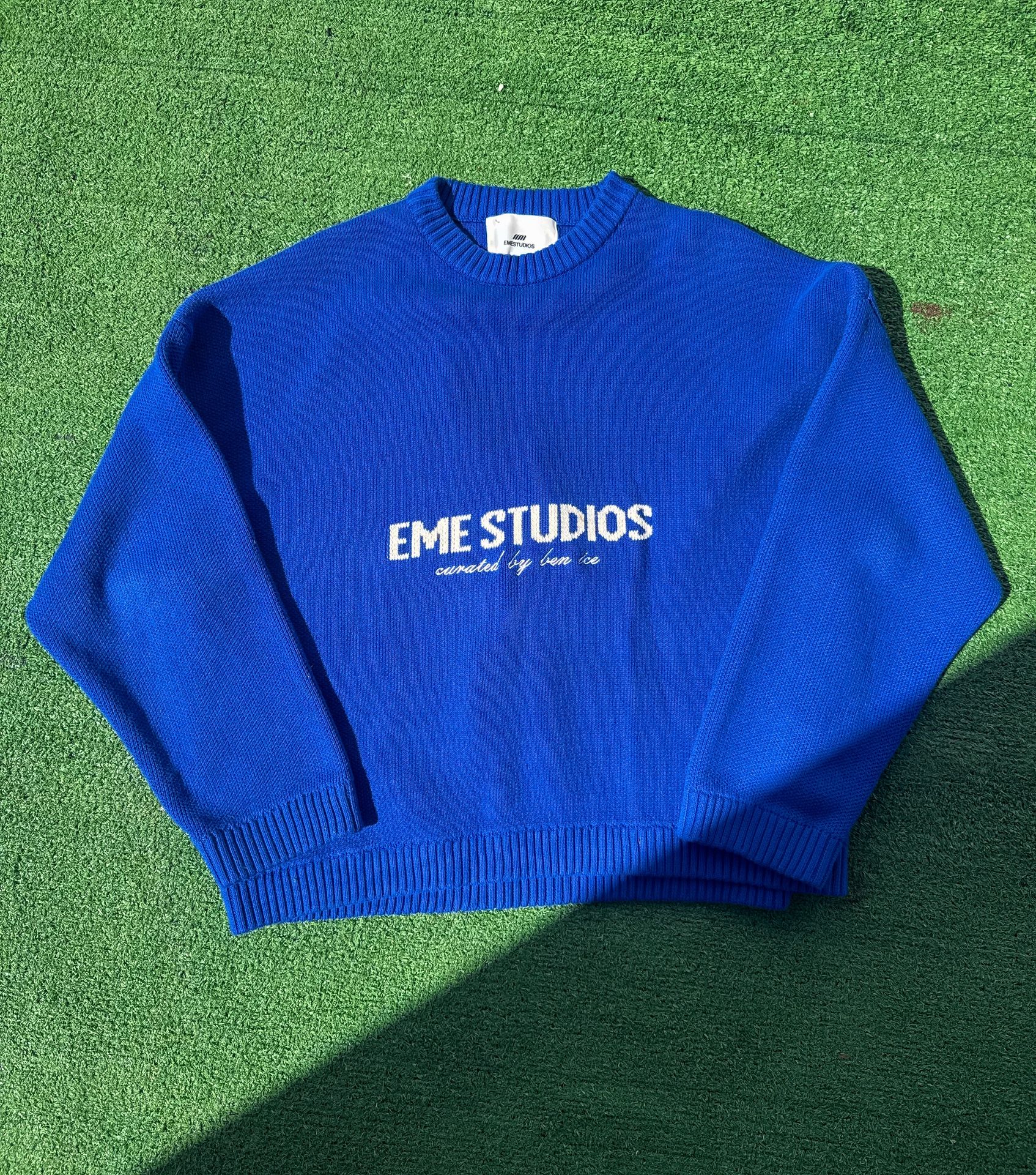 Eme Studios Master Klein Knit Sweater Size M, Blue,  Cropped Cut
