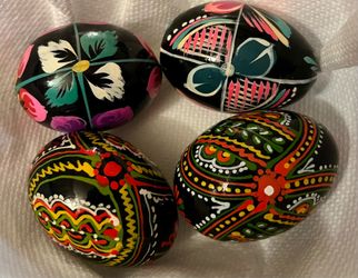 Pysanky, which are traditional Ukrainian Easter eggs decorated with elaborate folk designs