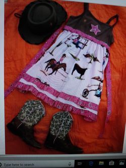 Girls Cowgirl Dress sz 7 - 8 with Ariat Boots sz 12 and hat
