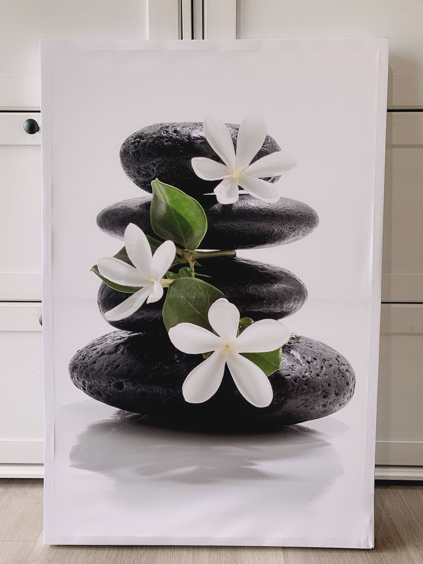 Canvas wall art- Stone and flower. Modern Home Decor Stretched band Framed Ready to Hang - 24”x36”wall decor. Material you can check in Picture 2.