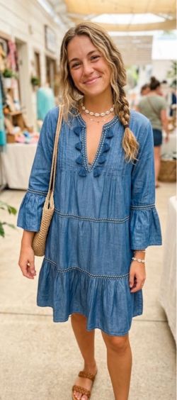 Tommy Bahama Chambray Blue Embroidered Cover Up Dress Size L-64th St & Bell