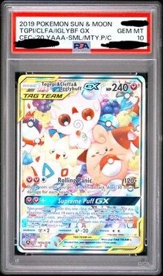 2019 POKEMON SUN & MOON COSMIC ECLIPSE TOGEPI & CLEFFA & IGGLYBUFF GX PSA 10