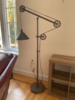 Industrial Metal Floor Lamp with Pulley Arm