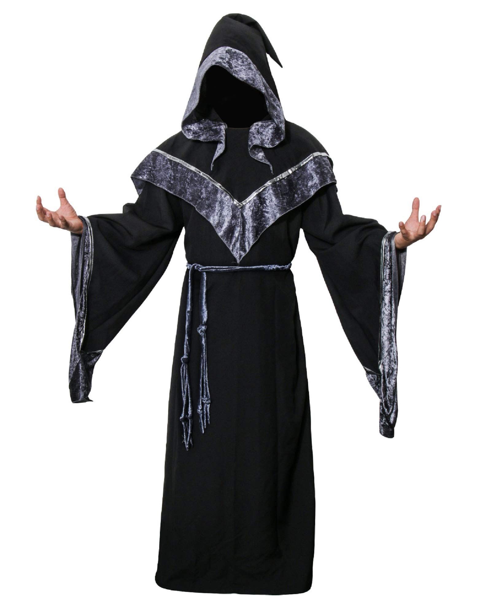 AMNPOLEN Mens Medieval Dark Mystic Sorcerer Robe Halloween Costume Hooded Cape Cosplay Cloak (Small)