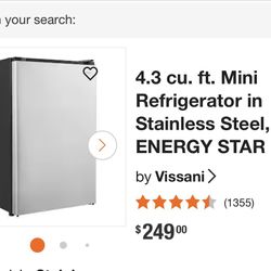 Vissani 4.3 Cu Ft Mini Refrigerator Stainless Steel