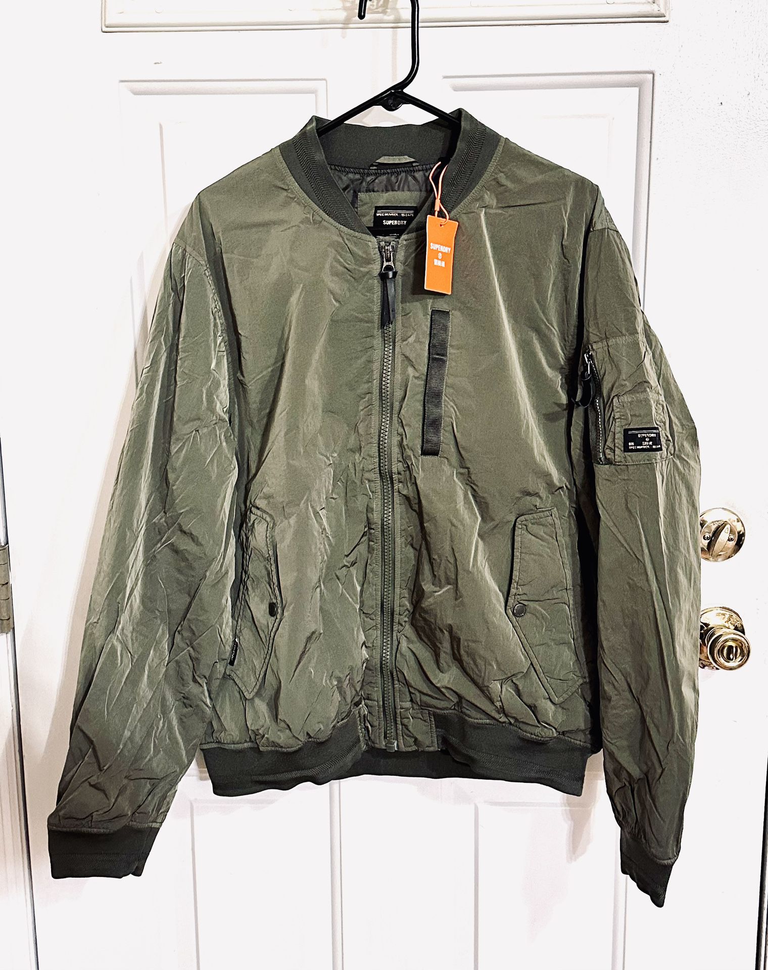 Super Dry Classic Green Bomber Jacket New With Tags