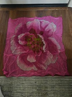 Scarf Pink Floral Pattern Nylon/Polyester 1970s